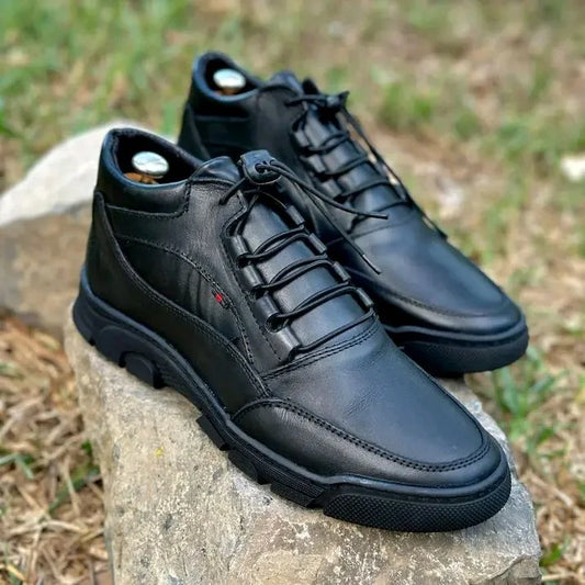 Demi boots black black en cuir véritable