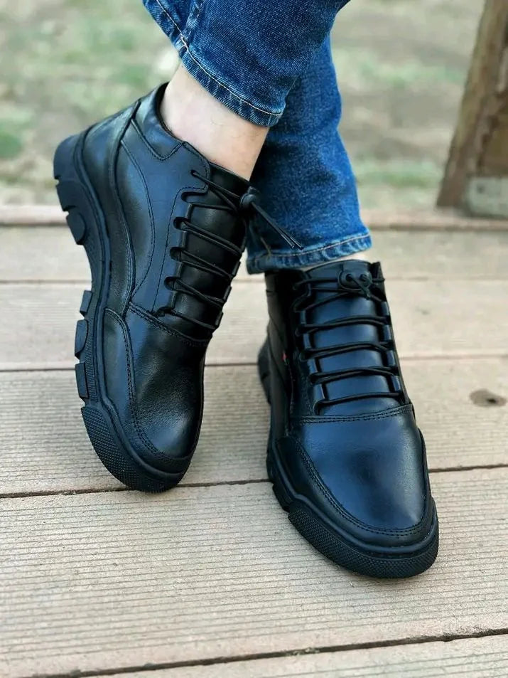 Demi boots black black en cuir véritable